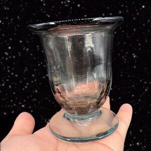 Hand Blown‎ Art Glass Vase Bowl With Applied Base Clear Smokey Gray Black 4”T